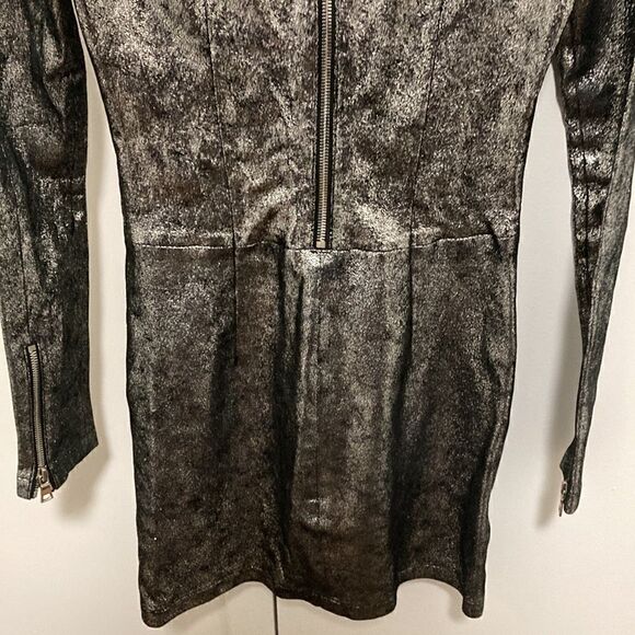 RTA Calfskin Silver Metallic Leather Mini Dress with Exposed Zippers. Size 0. - Picture 7 of 11